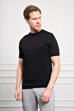  Erkek Siyah Trend Bisiklet Yaka Dynamic Fit Rahat Kesim Rayon T-Shirt