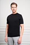  Erkek Siyah Trend Bisiklet Yaka Dynamic Fit Rahat Kesim Rayon T-Shirt