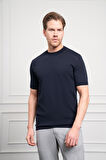  Erkek Lacivert Trend Bisiklet Yaka Dynamic Fit Rahat Kesim Rayon T-Shirt