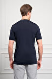  Erkek Lacivert Trend Bisiklet Yaka Dynamic Fit Rahat Kesim Rayon T-Shirt