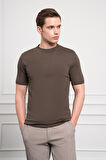  Erkek Haki Trend Bisiklet Yaka Dynamic Fit Rahat Kesim Rayon T-Shirt