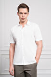  Erkek Ekru Trend Apaçi Yaka Dynamic Fit Kısa Kollu Gömlek