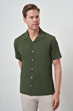  Erkek Haki Apaş Yaka Kısa Kol Gömlek
