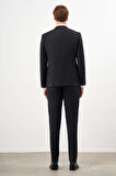  Erkek Siyah Yünlü Platinium Düz Desen Slim Fit Mono Yaka Takım Elbise