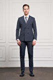  Erkek Lacivert Trend Slim Fit Sivri Yaka Kruvaze Takım Elbise