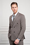  Erkek KAHVE Trend Slim Fit Sivri Yaka Kruvaze Takım Elbise