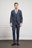  Erkek Lacivert Poliviskon Trend Yelekli Desenli Slim Fit Sivri Yaka Takım Elbise