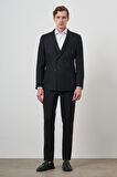  Erkek Siyah Trend Kruvaze Slim Fit Takım Elbise