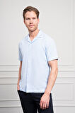  Erkek A. MAVİ Apaş Yaka Kısa Kol Gömlek