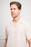  Erkek Bej Apaş Yaka Kısa Kol Gömlek