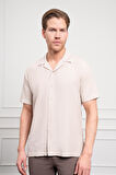  Erkek Bej Apaş Yaka Kısa Kol Gömlek