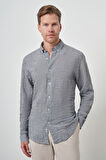  Erkek Gri Pamuk Trend Slim Fit Düğmeli Yaka Gömlek