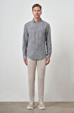  Erkek Gri Pamuk Trend Slim Fit Düğmeli Yaka Gömlek