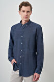  Erkek Lacivert Pamuk Trend Slim Fit Düğmeli Yaka Gömlek
