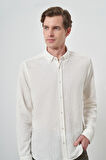  Erkek Beyaz Trend Keten Slim Fit Düğmeli Yaka Gömlek