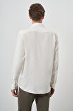  Erkek Beyaz Trend Keten Slim Fit Düğmeli Yaka Gömlek
