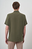  Erkek Haki Keten Regular Fit Apaş Yaka Kısa Kol Gömlek