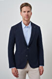  Erkek Lacivert Dokuma Slim Fit Mono Yaka Ceket