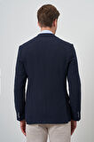  Erkek Lacivert Dokuma Slim Fit Mono Yaka Ceket