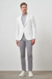  Erkek Beyaz Örme Desenli Mono Yaka Slim Fit Ceket