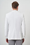  Erkek Beyaz Örme Desenli Mono Yaka Slim Fit Ceket