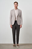  Erkek Bej Örme Desenli Slim Fit Mono Yaka Ceket