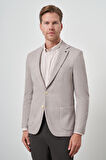  Erkek Bej Örme Desenli Slim Fit Mono Yaka Ceket