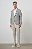  Erkek Haki Örme Slim Fit Mono Yaka Ceket