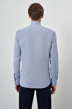  Erkek Mavi Slim Fit Dik Yaka Gömlek