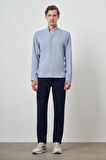  Erkek Mavi Slim Fit Dik Yaka Gömlek
