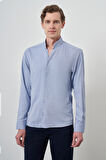  Erkek Mavi Slim Fit Dik Yaka Gömlek