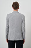  Erkek Gri Keten Dokuma Desenli Slim Fit Mono Yaka Ceket