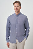  Erkek Lacivert Keten Dynamic Fit Düğmeli Yaka Gömlek