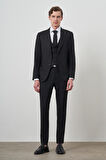  Erkek Siyah Trend Yelekli Slim Fit  Sivri Yaka Takım Elbise