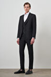  Erkek Siyah Trend Yelekli Slim Fit  Sivri Yaka Takım Elbise