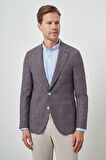  Erkek KAHVE Keten Ekoseli Slim Fit Mono Yaka Ceket