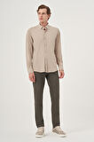  Erkek Bej Örme Slim Fit Düğmeli Yaka Gömlek