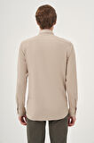  Erkek Bej Örme Slim Fit Düğmeli Yaka Gömlek