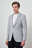  Erkek Gri Örme Desenli Slim Fit Mono Yaka Ceket