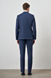  Erkek Lacivert Poliviskon Slim Fit Mono Yaka Takım Elbise