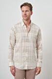  Erkek Bej Pamuk Trend Panolu  Dynamic Fit Gömlek