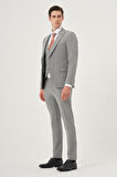  Erkek Gri Poliviskon Trend Yelekli Ekoseli Slim Fit Sivri Yaka Takım Elbise