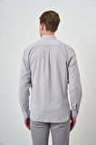  Erkek Gri Keten Trend Dynamic Fit Düğmeli Yaka Gömlek