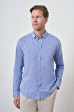  Erkek Mavi Keten Trend Dynamic Fit Düğmeli Yaka Gömlek