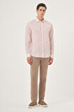  Erkek Kırmızı Keten Trend Dynamic Fit Britli Yaka Gömlek