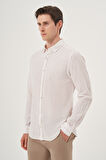  Erkek Bej Keten Trend Dynamic Fit Britli Yaka Gömlek