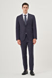  Erkek Lacivert Yünlü  8-Drop Trend Çizgili Slim Fit Sivri Yaka Takım Elbise