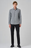  Erkek Gri Slim Fit İtalyan Yaka Gömlek