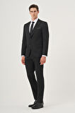  Erkek Siyah Poliviskon Basic Jakarlı Slim Fit Sivri Yaka Takım Elbise