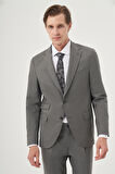  Erkek Füme Poliviskon Trend Çizgili Slim Fit Mono Yaka Çift Kapak Cepli Takım Elbise